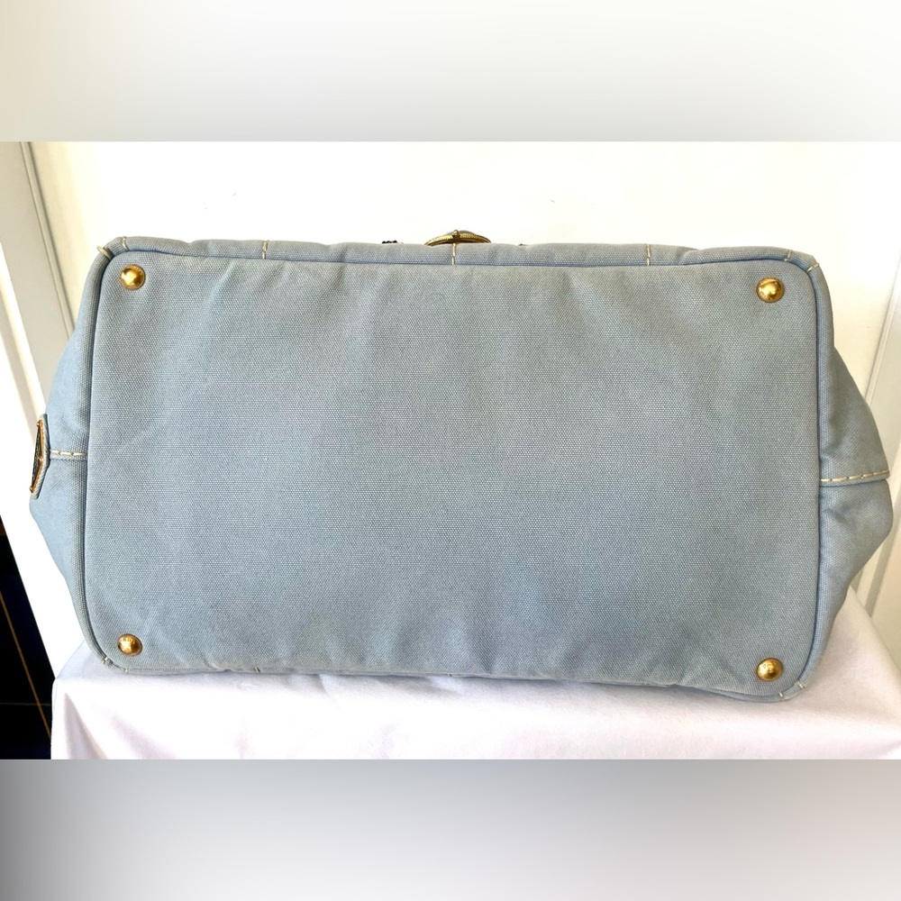 Prada Light Blue Denim Tote, Custom Embellished with 14 Vintage Brooches,16x9x10 - Picture 16 of 16